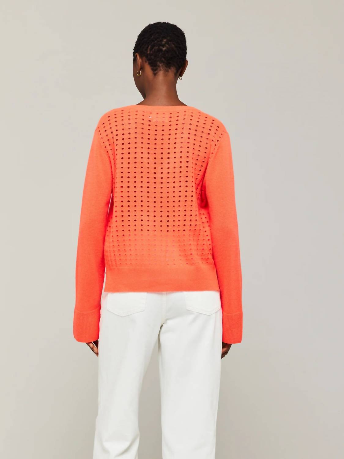 Brodie Cashmere - Kate Pointelle Cashmere V-neck Sweater