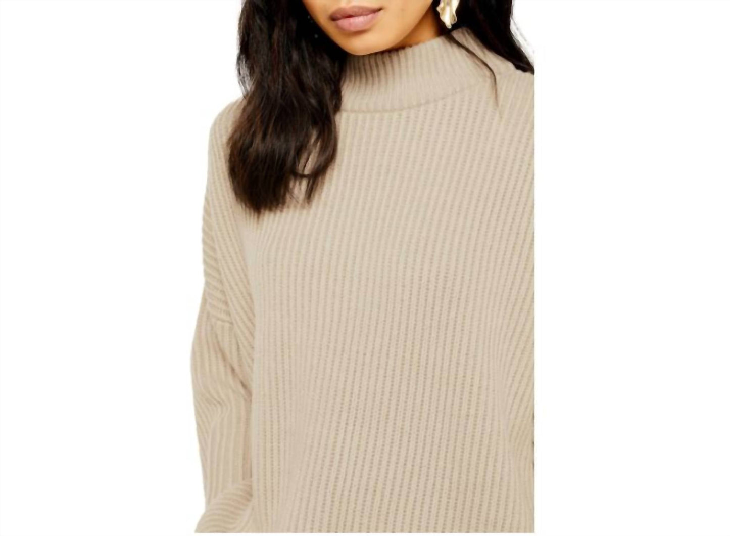 Topshop - Oversize Rib Knit Mock Neck Pullover