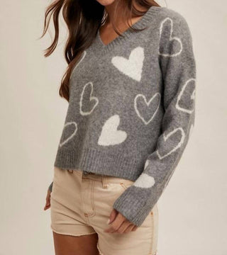 Hem & Thread - Heart V-neck Sweater Top