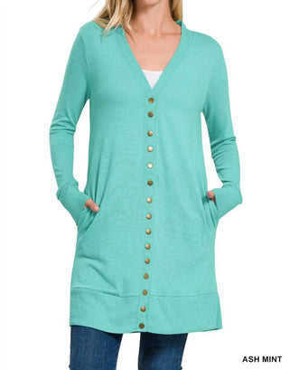 Zenana - Women's Snap Button Longline Cardigan