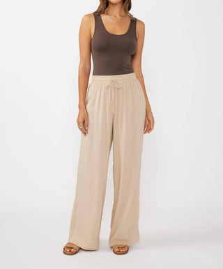 Lovestitch - Ruffled Waist Washed Linen Cotton Wide-leg Pants