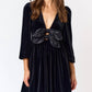 Lalavon - Velvet Bow Long Sleeve Mini Dress