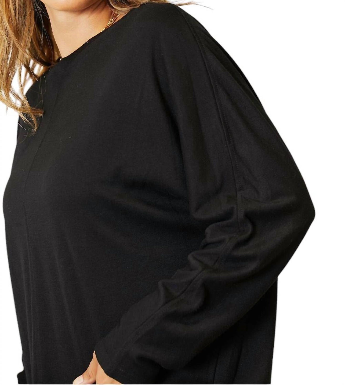 Double Take - Seam Detail Round Neck Top with Sheer Sleeves