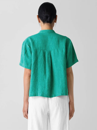 Eileen Fisher - Washed Organic Linen Délavé Band Collar Shirt