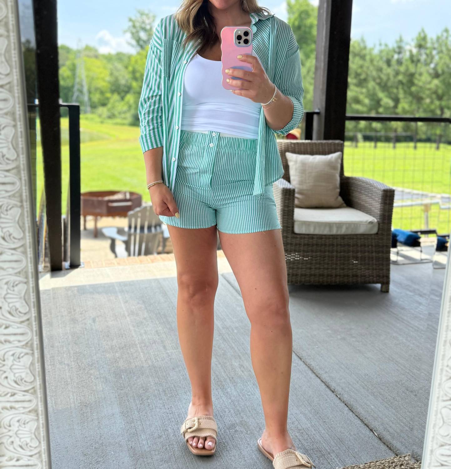 Very J - Striped Oversized Shirt Top & Shorts Set