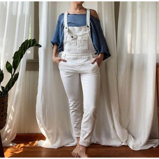 Free People - Washed Denim Stretch Skinny Cropped Overalls