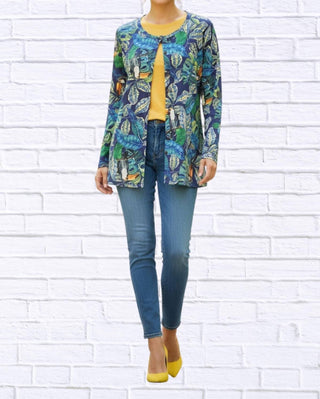 Diva Usa - Tropical Print Button-through Knit Cardigan