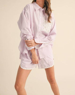 &Merci - Stripe Button-down Shirt And Short Set