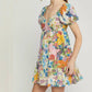 Entro - Floral Print V-neck Puff Sleeve Babydoll Dress