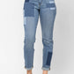 Judy Blue - High Waist Double Rolled Cuff Patch Boyfriend Jeans