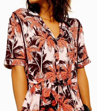 Topshop - Tropical Print Short Sleeve V Neck Romper