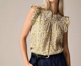 J.Crew - Gathered Ruffle-sleeve Top In Floral Vines Cotton Voile