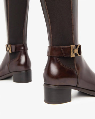 Nerogiardini - Women's Leather Stretch Buckle Knee Boots