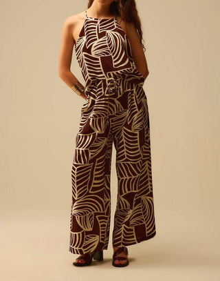 Q2 - Palm Print Drawstring Wide-leg Pant