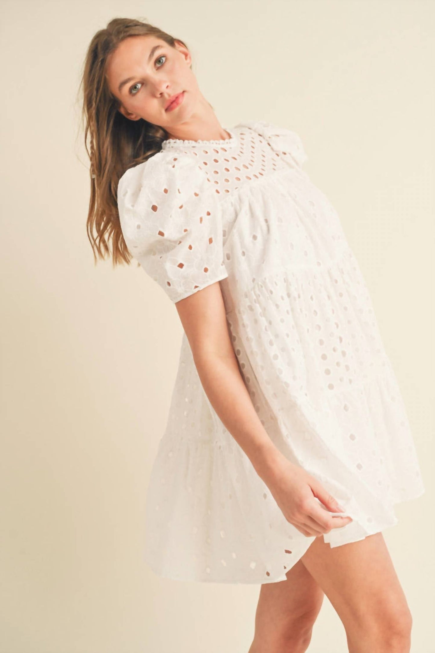 &Merci - Floral Eyelet Puff Sleeve Mini Dress
