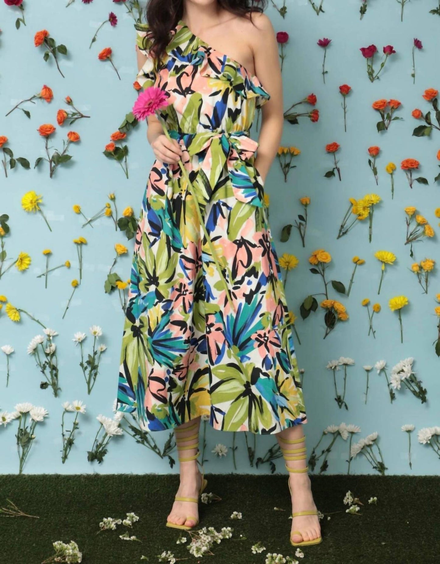 Donna Morgan - Floral One Shoulder Midi Dress