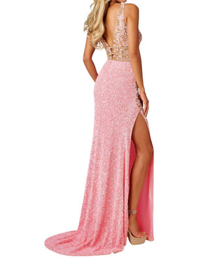 Rachel Allan - Beaded Tulle Deep V-neckline Prom Dress
