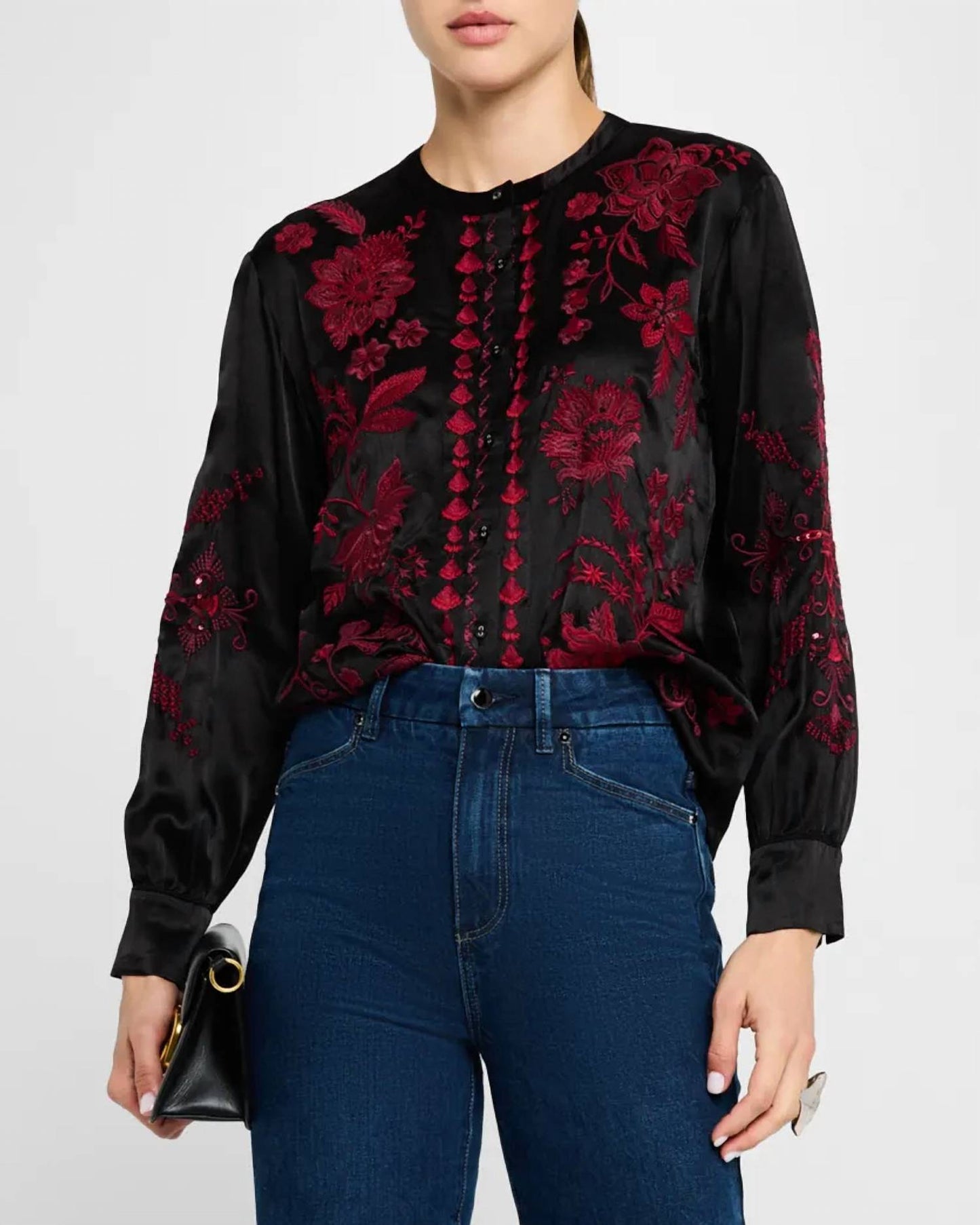 Johnny Was - Annalina Sequin Floral-Embroidered Shirt