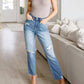 Judy Blue - High Rise Rigid Magic Destroy Slim Straight Leg Jeans