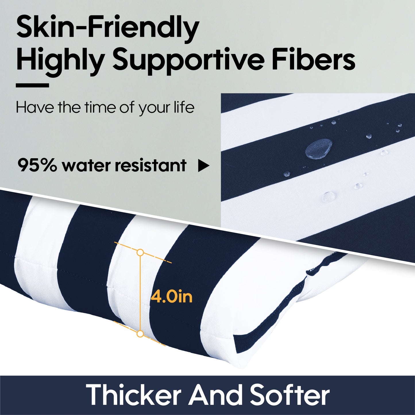 2-Piece High Back Chair Cushion Set, Navy Blue/White