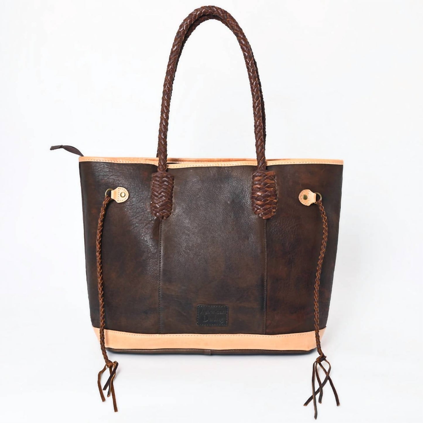 American Darling - Women's Braided Leather Turquoise Fringe Shoulder Tote Bag