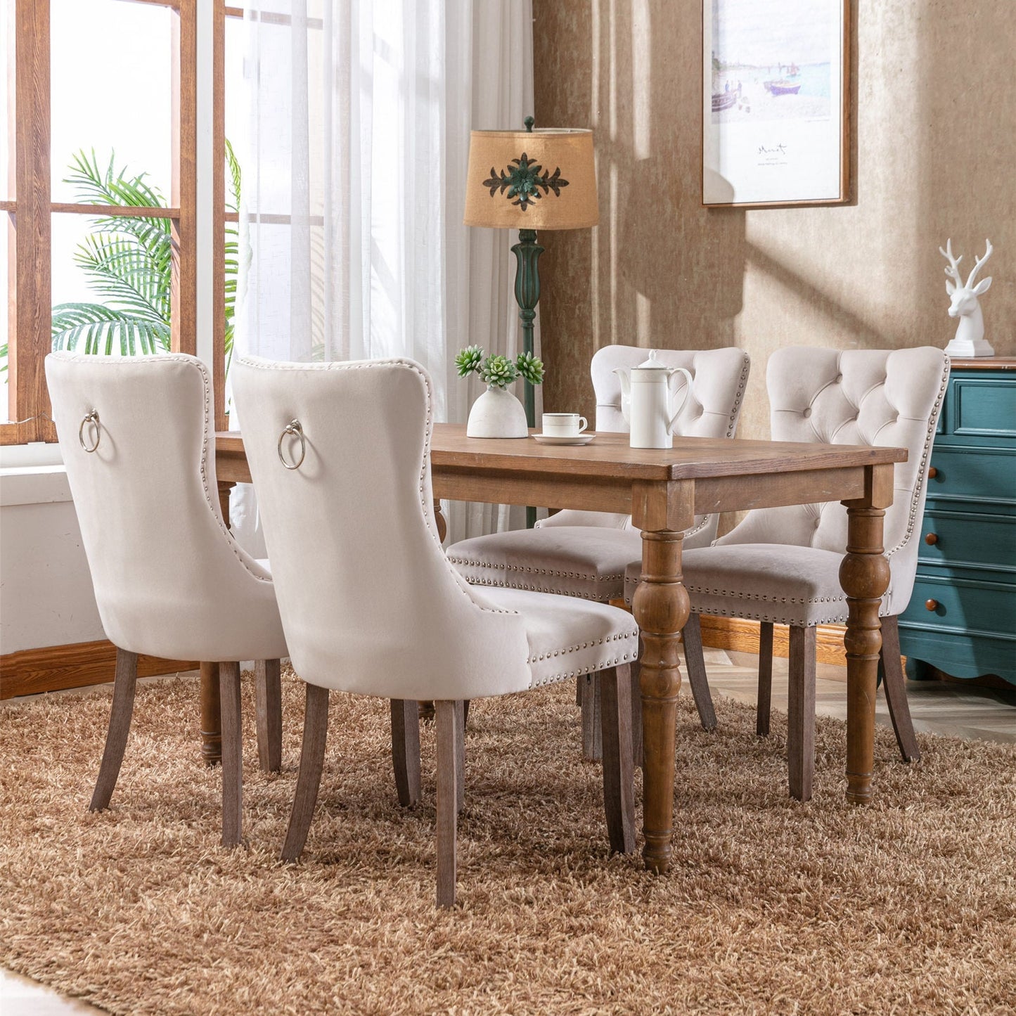 Nikki Collection Modern Velvet Upholstered Dining Chair Set