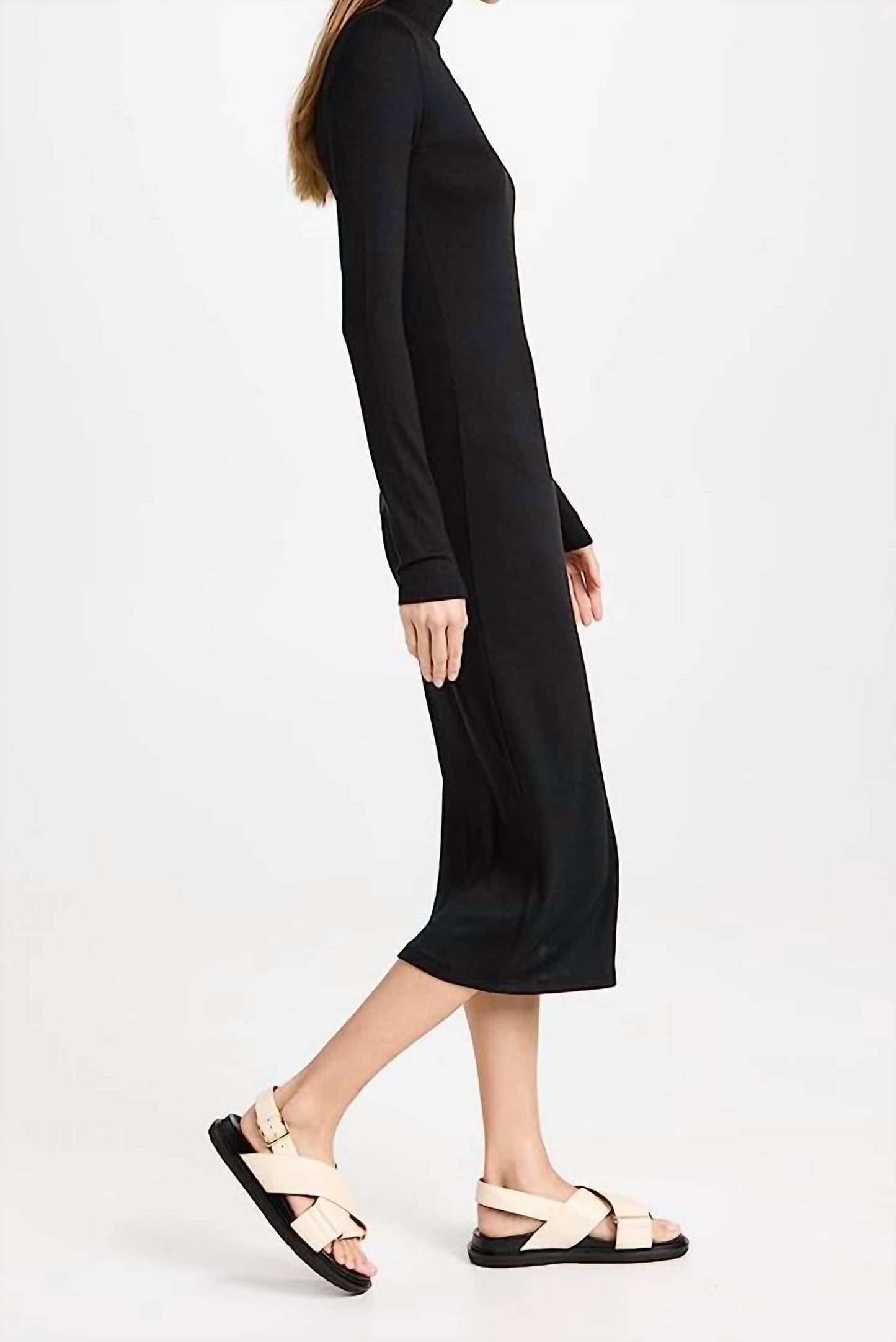 Rag & Bone - SOLID TURTLE NECK RIBBED KNIT BACK SLIT MIDI DRESS