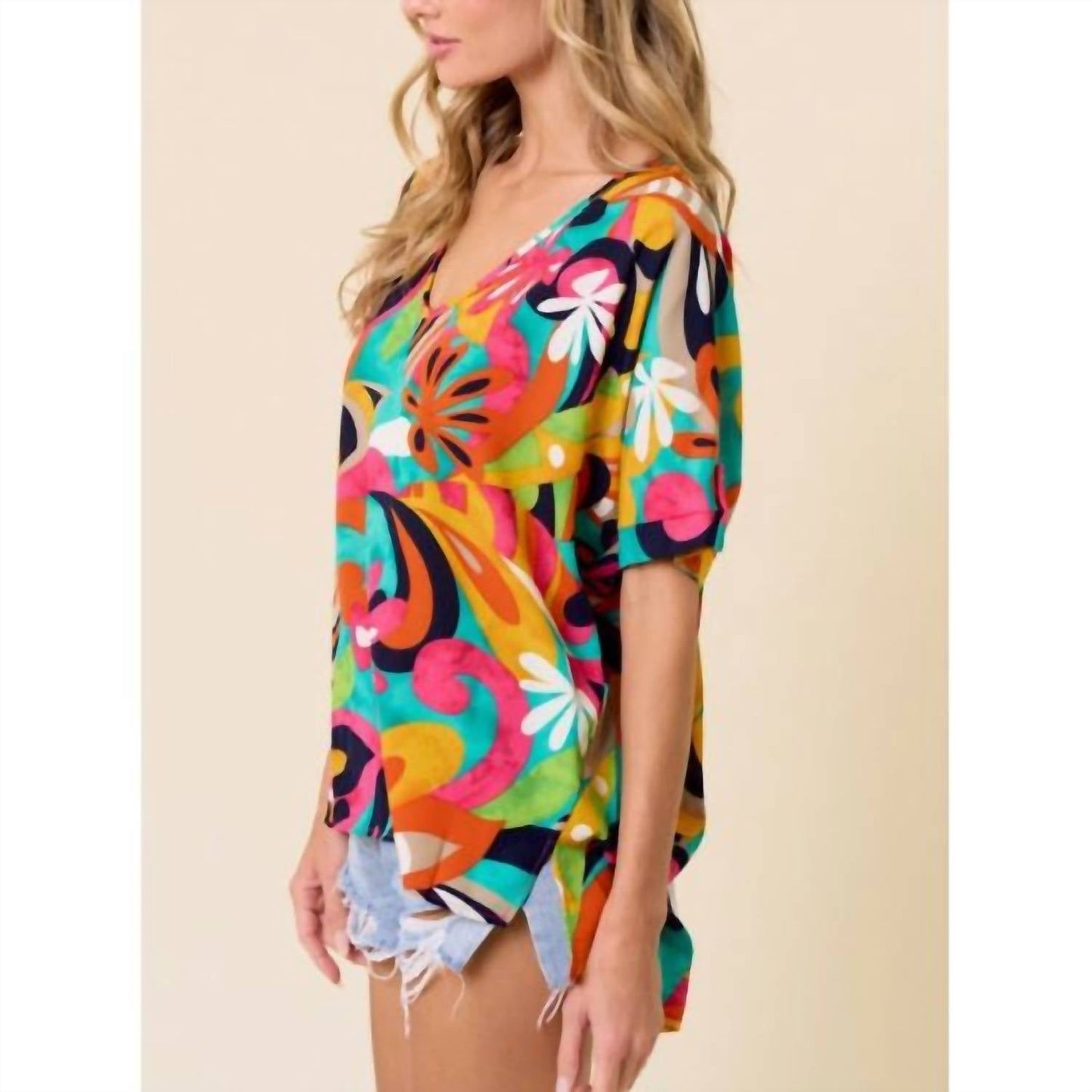 Lovely Melody - Colorful Floral Hi-Lo Top