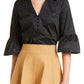 Club Monaco Ruffle Sleeve Polished Cotton Shirt in Black, Size Medium