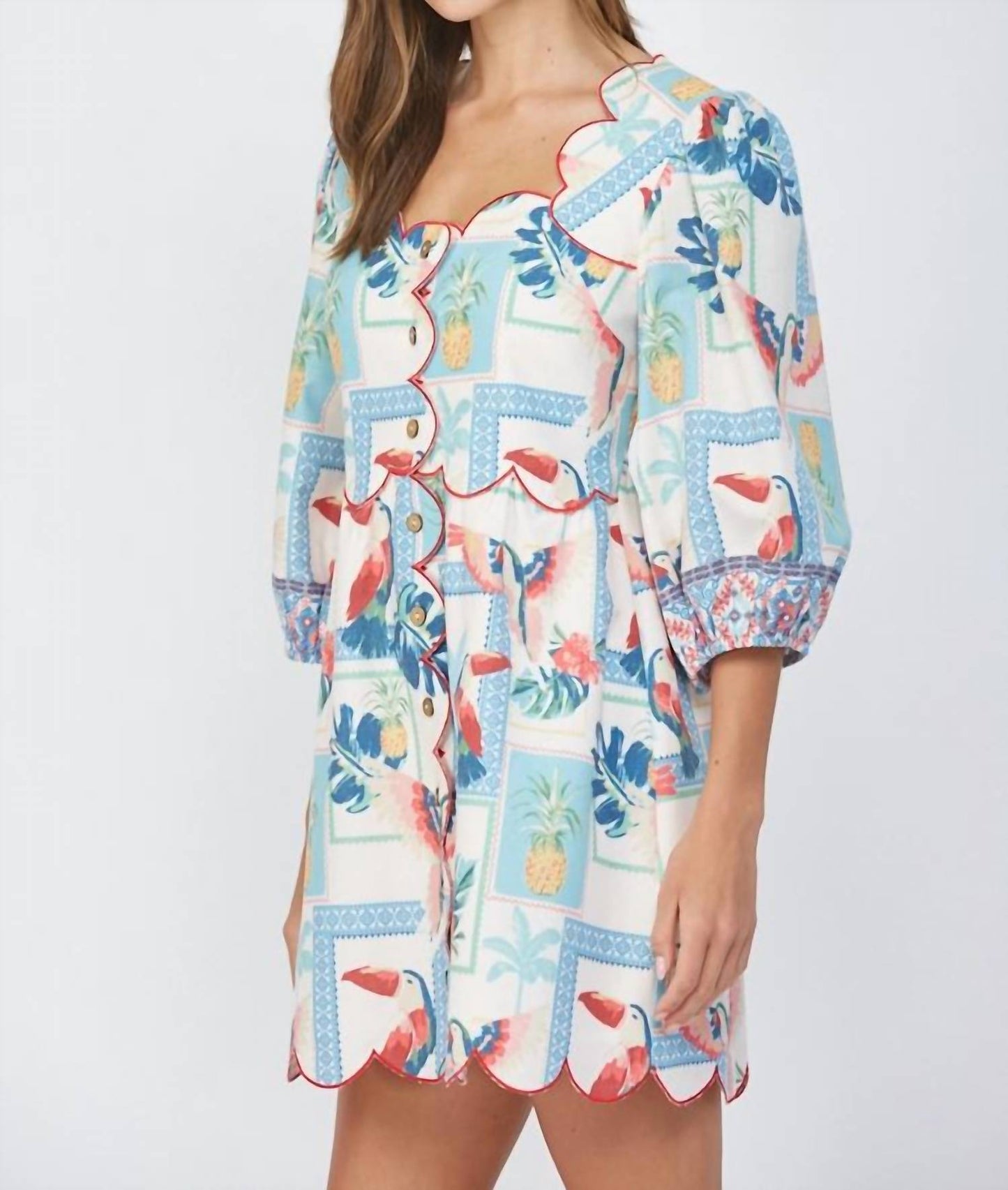Fate - Tropical Print Scallop Mini Dress