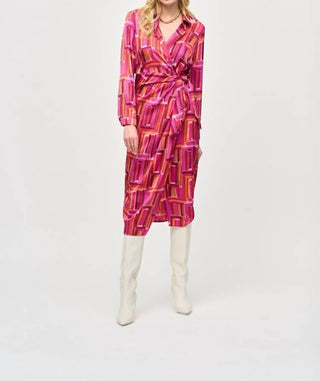 Joseph Ribkoff - Satin Geometric Print Wrap Dress