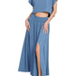 Zenana - Woven Crinkle Gauze Crop Tee And Skirt Set