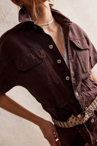 Free People - Marci Button Front Cuffed Shortall Romper
