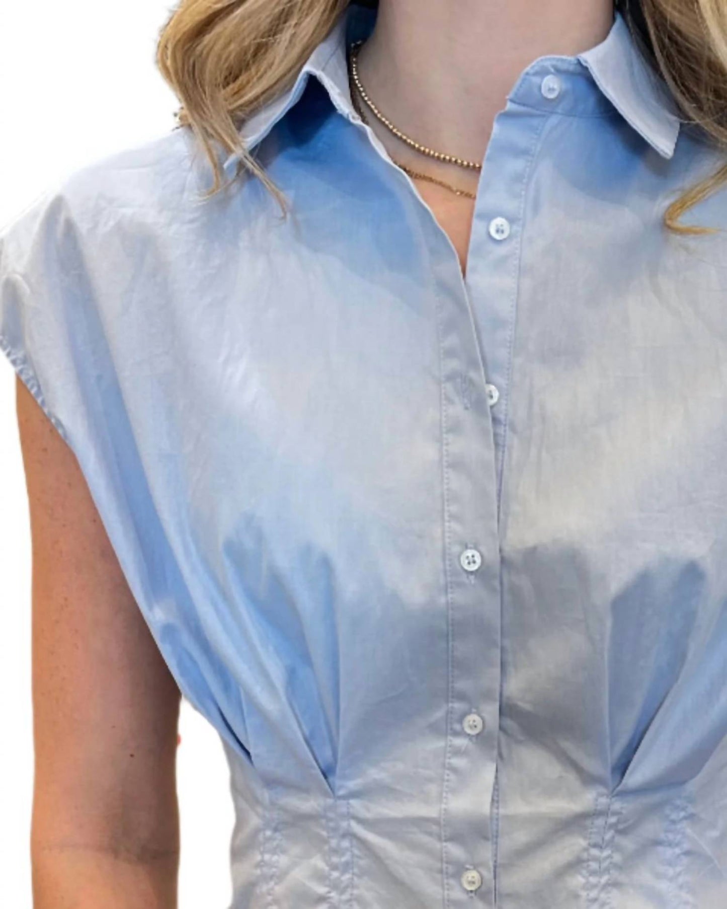 Aureum - Pleated Cap Sleeve Blouse