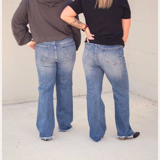 Risen - High Rise Ripped Wide Leg Jeans