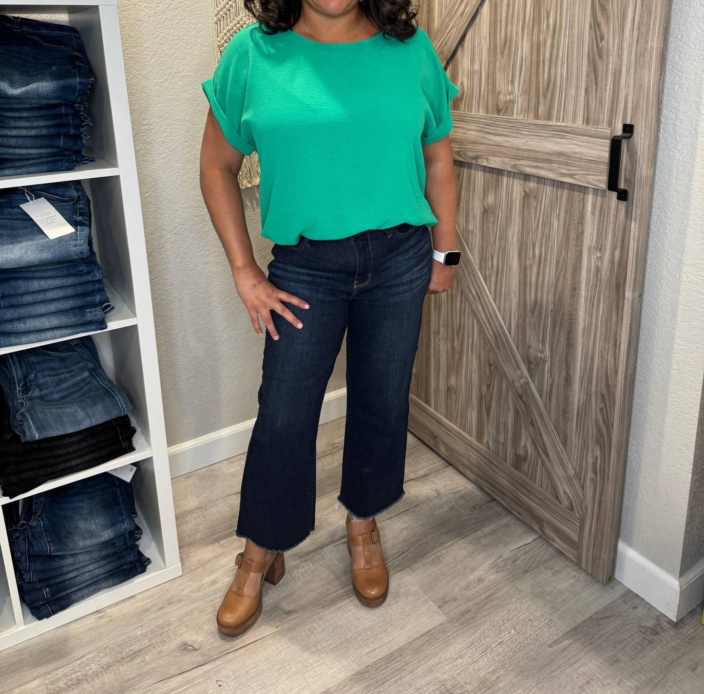 Judy Blue - High Waist Dark Cropped Wide Leg Raw Hem Denim