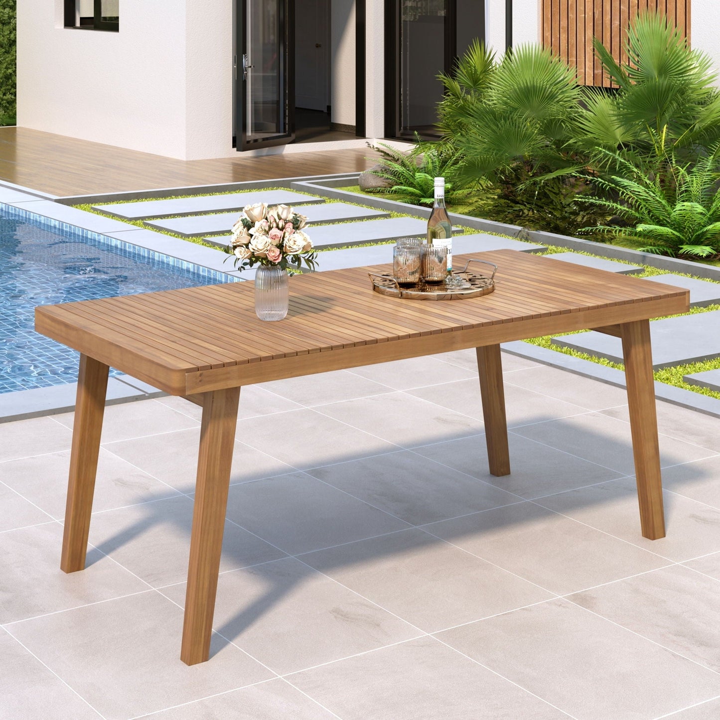 Outdoor Dining Table With Slatted Top