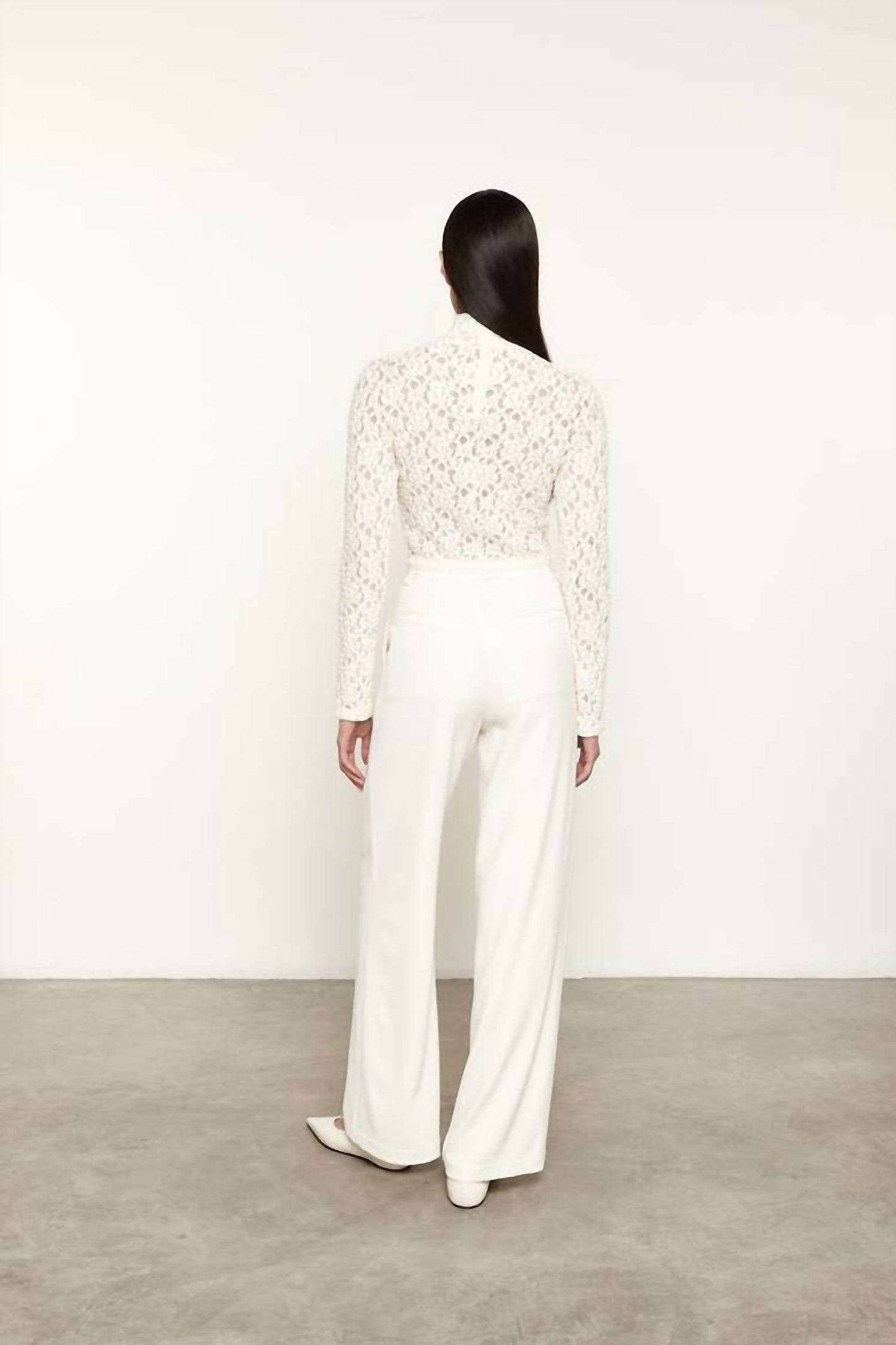 Enza Costa - Women's Puckered Lace Long Sleeves Cropped Mockneck