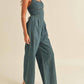 Miou Muse - Lace-up Washed Denim Jumpsuit