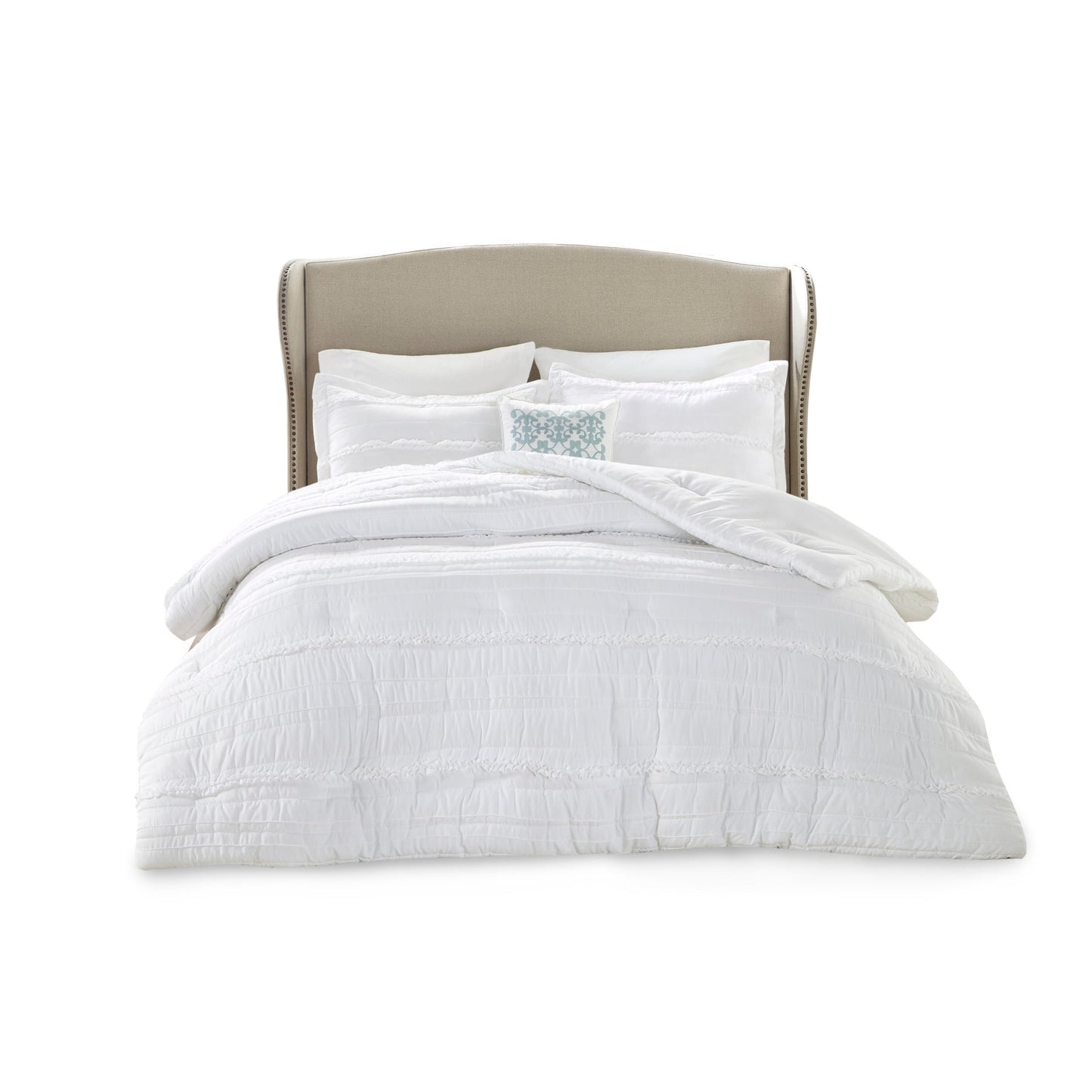 5 Piece Microfiber Ruffled Comforter Set White California King