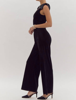 Entro - Wide Leg Jumpsuit With Sequin Bow Shoulder