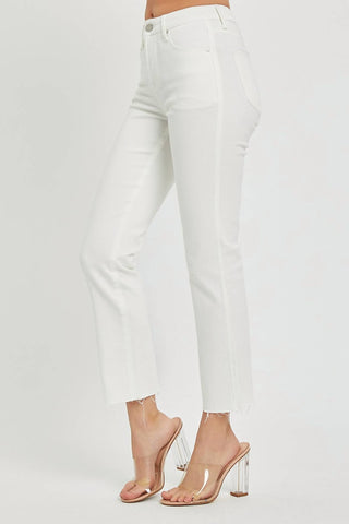 Risen - High Rise Tummy Control Raw Hem Straight Jeans