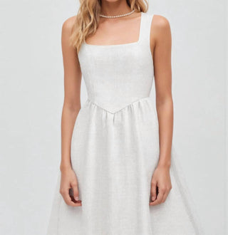 Cider - Tweed Square Neck Ruffle Midi Dress