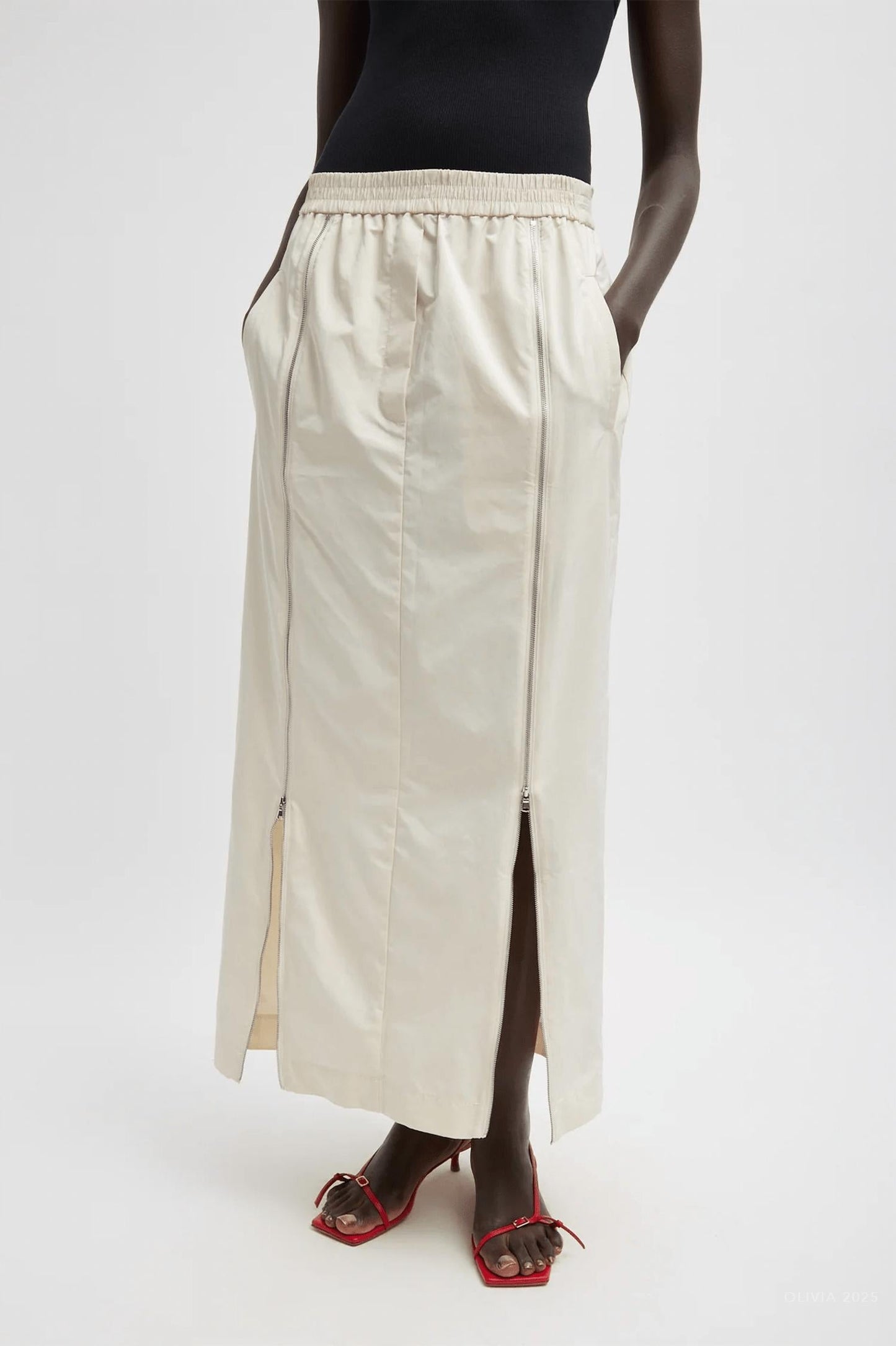 Tibi - Nylon Zipper Maxi Skirt