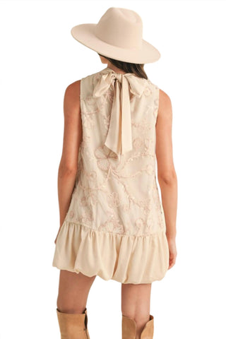 &Merci - Embellished Mixed Media Bubble Hem Mini Dress