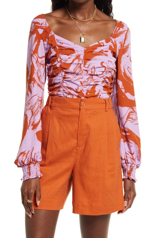 Ruched Crop Top - Purple Rust Brush Stroke