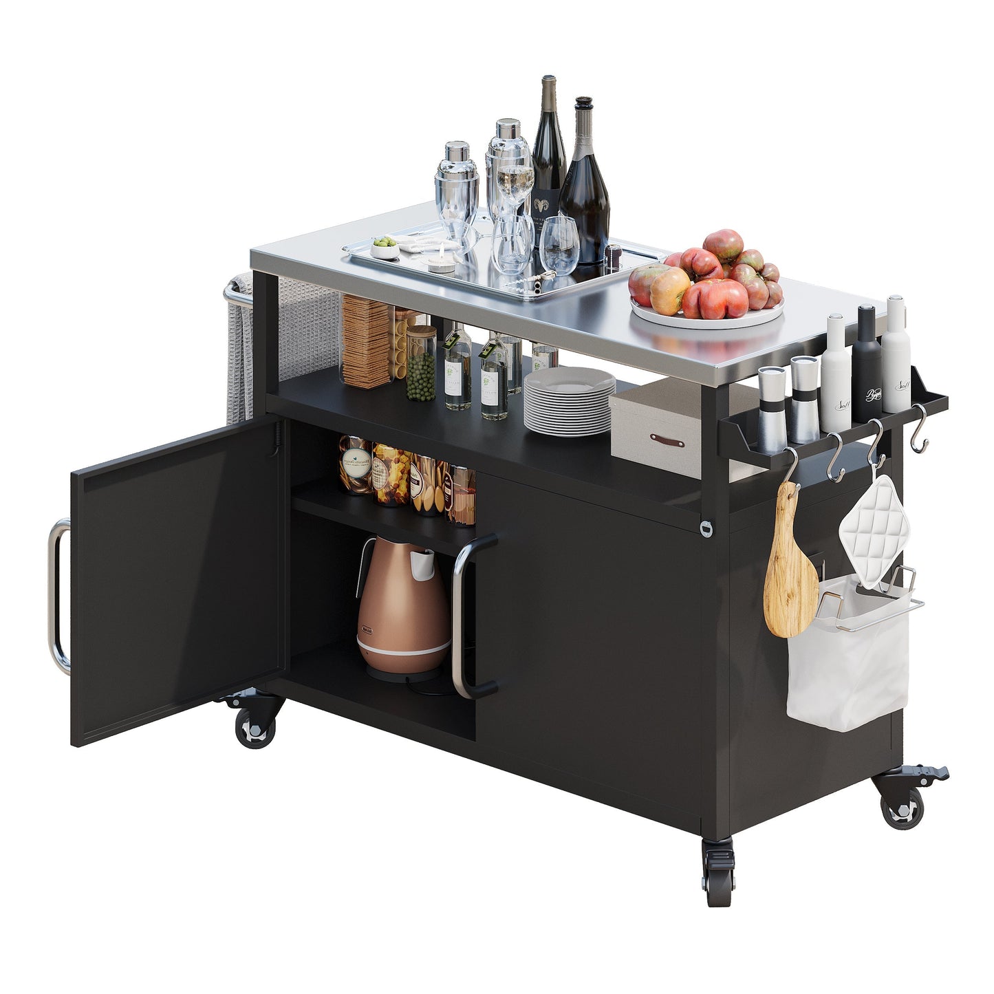 K&K 54.5 Inch Outdoor Kitchen Island with Stainless Steel Tabletop