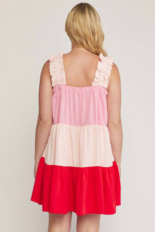 Entro - Color Block Tiered Dress - Plus