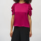 Joseph Ribkoff - Crew Neck Shirred Sleeve Satin Top
