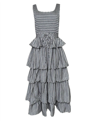 &Merci - Multi Stripe Smocked Bodice Layered Midi Dress